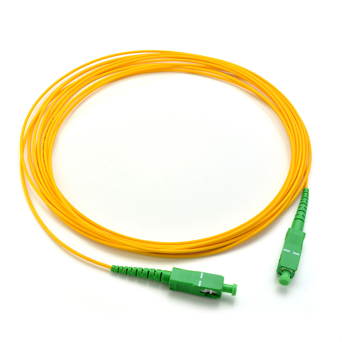 Yellow optical fiber patchcord with green duplex LC/PC connectors