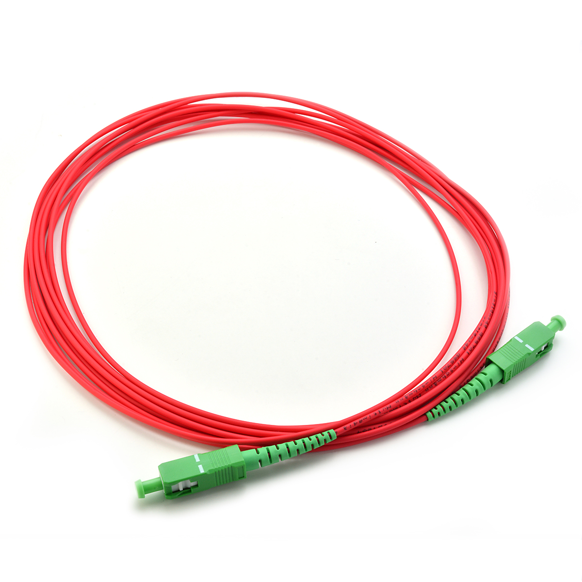Red optical fiber patchcord with green SC/APC connector > green SC/APC